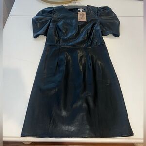 BLACK LEATHER DRESS - PUFF SLEEVE